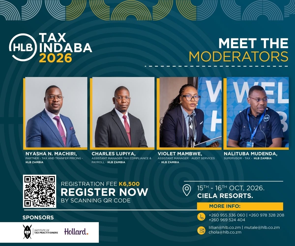Meet the moderators of the HLB Tax Indaba 2026 — Nyasha N. Machiri, Charles Lupiya, Violet Mambwe and Nalituba Mudenda of HLB Zambia